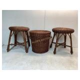Three Woven Wicker Items