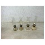 Four Glass Oil Lamps with Metal Burners