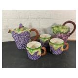 Ceramic Grape Motif Tea and Coffee Set