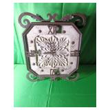 Stone Mantel Clock with Ornamental Metal Trim