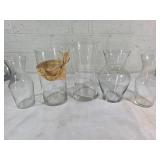 Five Clear Glass Vases