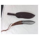 Damascus Steel Knife with Leather Sheath