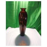 Hand-Blown Art Glass Vase with Amber Detailing