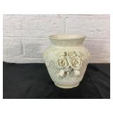 White Ceramic Vase with Rose Motif