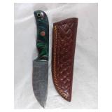 Damascus Steel Knife with Leather Sheath