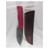 Damascus Steel Knife with Pink Handle