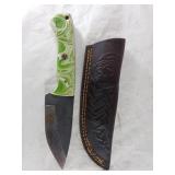 Custom Damascus Steel Knife with Leather Sheath