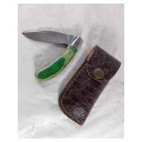 Damascus Folding Knife with Sheath