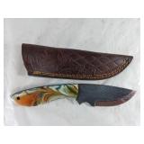 Damascus Steel Knife with Leather Sheath