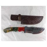 Damascus Steel Bowie Knife with Sheath
