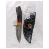 Damascus Steel Knife with Leather Sheath