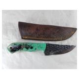 Damascus Steel Knife with Leather Sheath