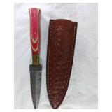 Damascus Steel Dagger with Leather Sheath