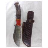 Damascus Bowie Knife with Leather Sheath