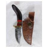 Damascus Knife with Bone Handle and Sheath