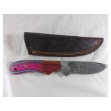 Damascus Steel Knife with Multicolor Handle