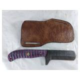 Damascus Steel Knife with Leather Sheath