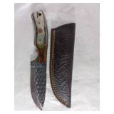 Damascus Knife with Leather Sheath