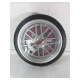 Tire-Themed Wall Clock with Red Hands
