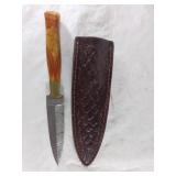 Damascus Steel Dagger with Leather Sheath
