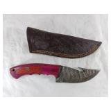 Damascus Gut Hook Knife with Sheath