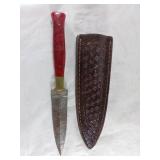 Damascus Steel Dagger with Leather Sheath