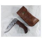 Damascus Folding Locking Blade Knife with Sheath