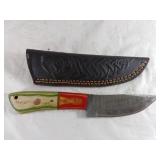 Damascus Steel Knife with Leather Sheath