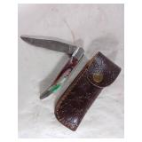 Damascus Folding Knife with Sheath