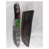 Damascus Steel Knife with Leather Sheath