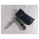 Damascus Steel Folding Locking Blade Knife with Ca