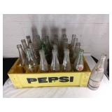 Yellow Plastic Pepsi Crate with 24 Glass Bottles