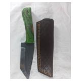 Damascus Tanto Knife with Green Handle