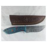 Damascus Steel Knife with Leather Sheath
