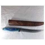 Damascus Fillet Knife with Leather Sheath
