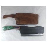 Damascus Butcher Knife with Leather Sheath