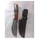 Damascus Bowie Knife with Leather Sheath