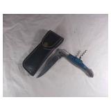 Folding Knife with Damascus Blade and Leather Case