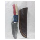Damascus Steel Knife with Leather Sheath
