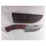 Damascus Steel Gut Hook Knife with Sheath