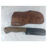 Damascus Steel Knife with Leather Sheath