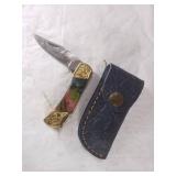 Damascus Folding Locking Blade Knife with Sheath