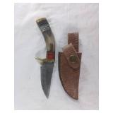 Damascus Knife with Bone Handle and Sheath