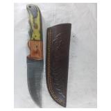 Damascus Steel Knife with Leather Sheath