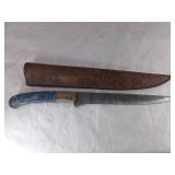Damascus Fillet Knife with Leather Sheath