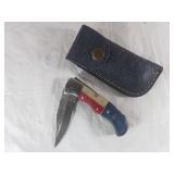 Damascus Folding Locking Blade Knife with Sheath