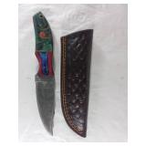 Damascus Steel Knife with Leather Sheath