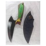 Damascus Rocker Blade with Multicolored Handle