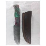 Damascus Steel Knife with Leather Sheath