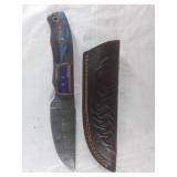 Damascus Steel Knife with Leather Sheath
